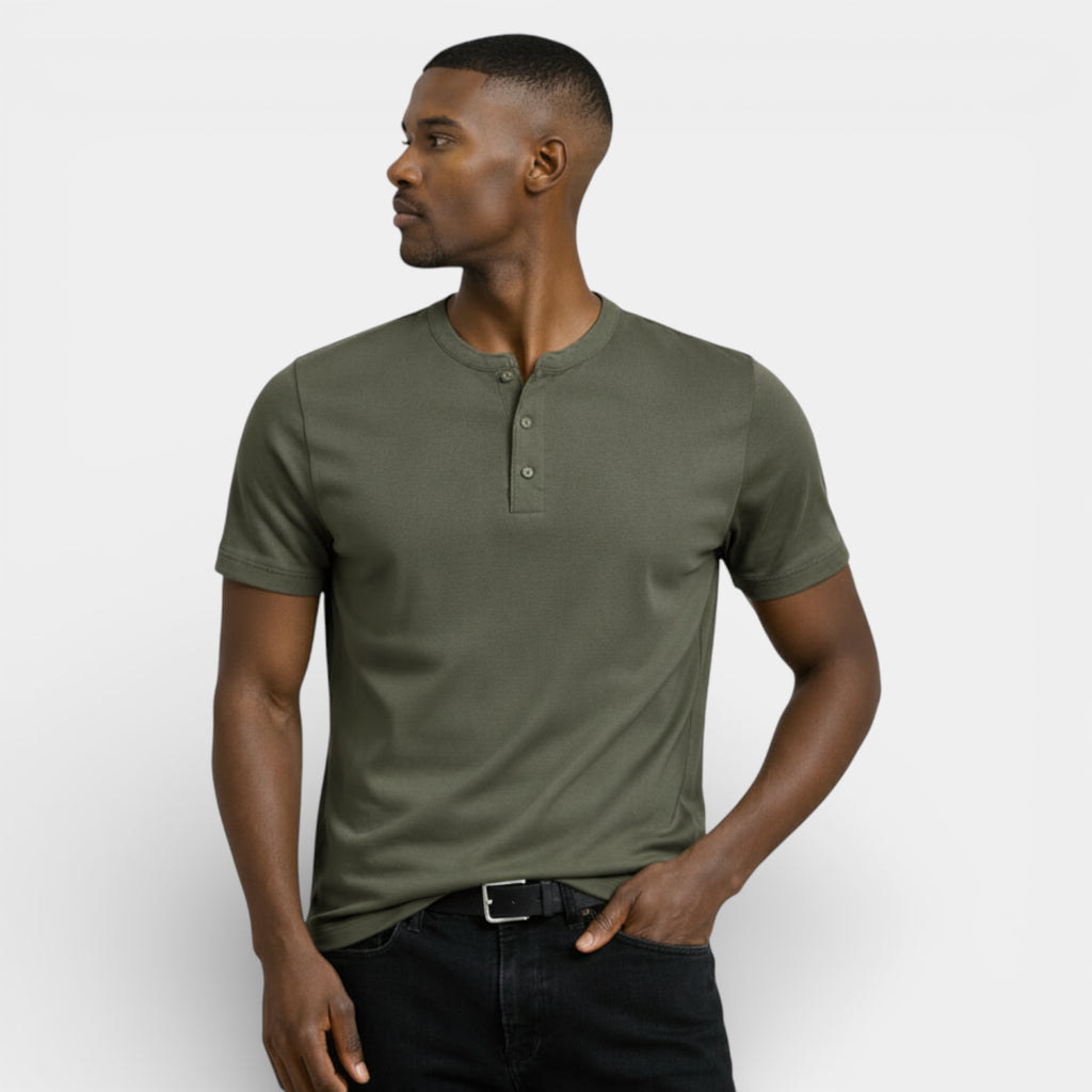 Henley T-Shirt Short Sleeve Button Placket for Men