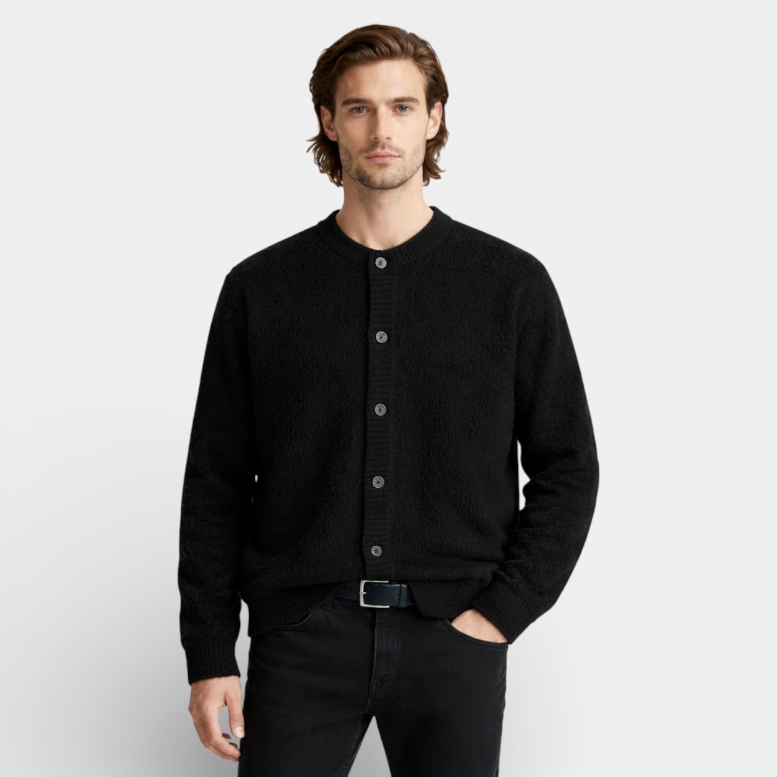 Button-Up Textured Knit Cardigan Regular Fit for Men