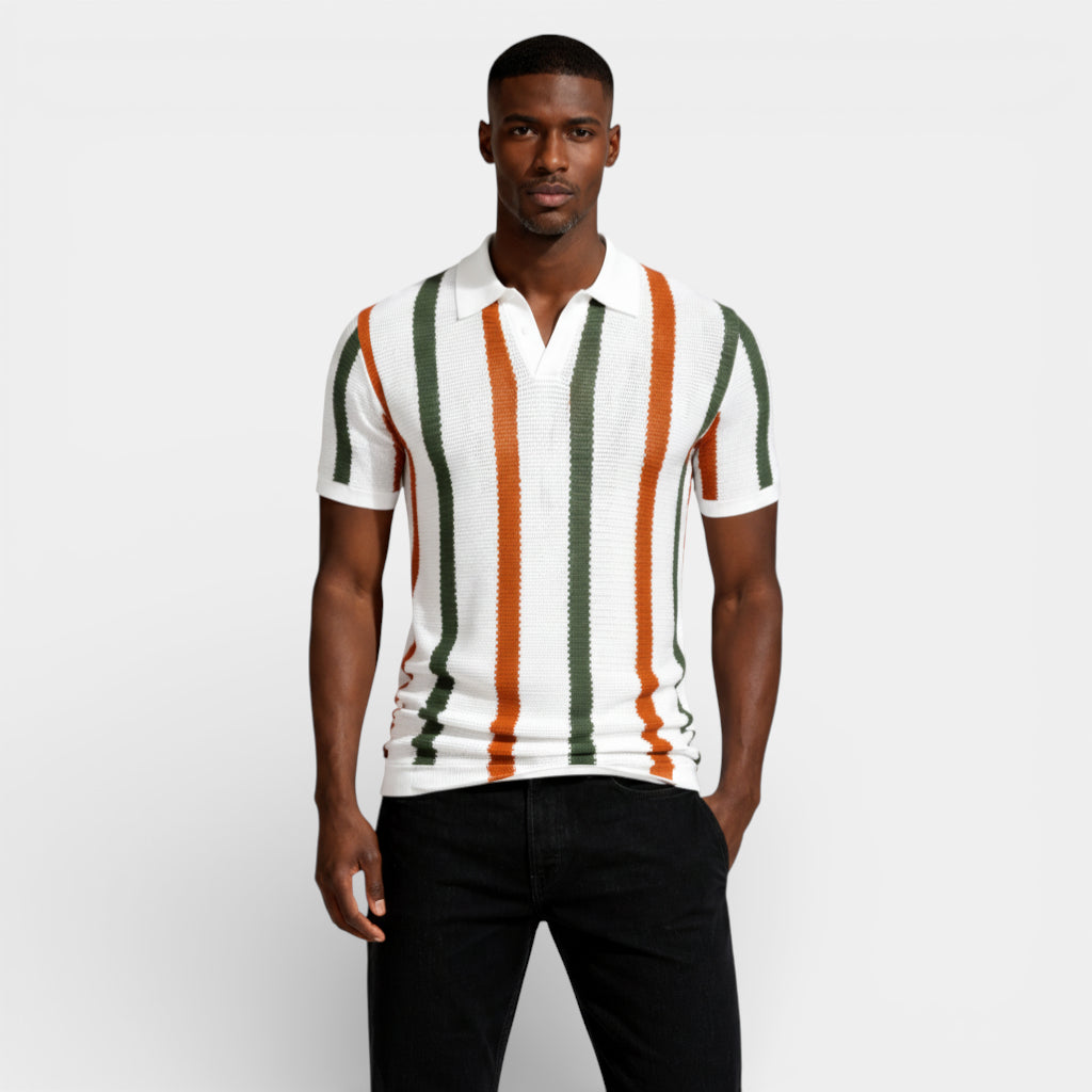 Striped Open Collar Polo Shirt Regular Fit for Men