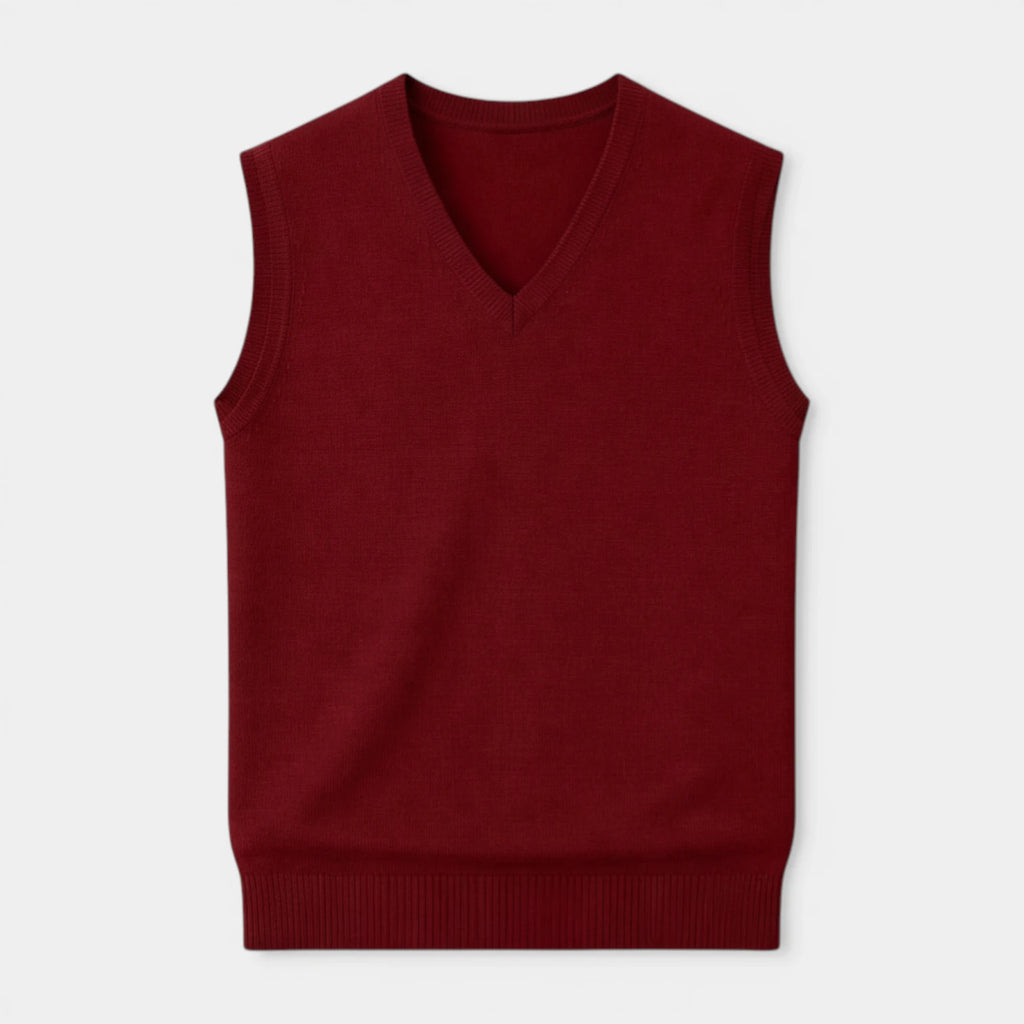 V-Neck Knit Sweater Vest Ribbed Trim Regular Fit for Men