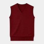 V-Neck Knit Sweater Vest Ribbed Trim Regular Fit for Men
