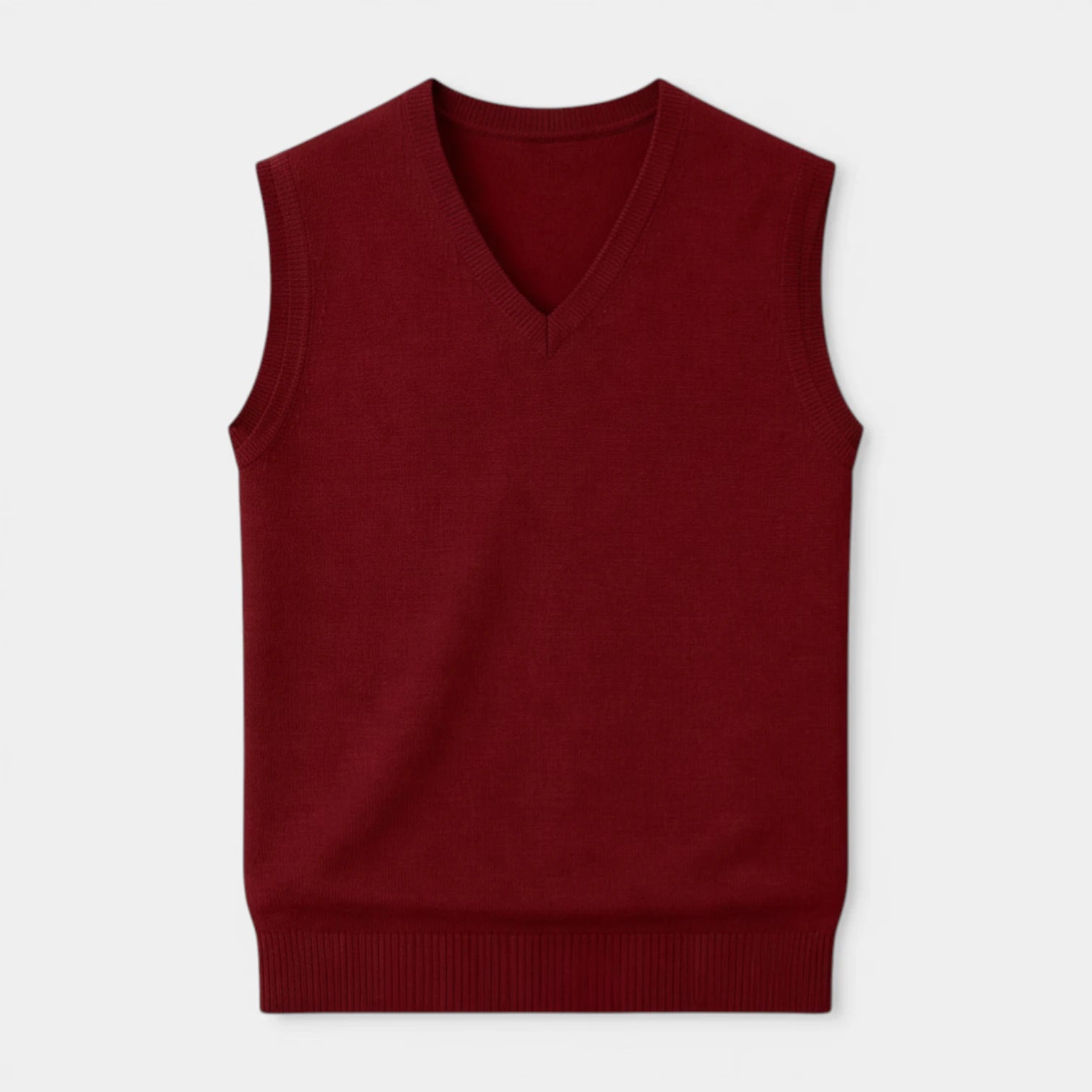 V-Neck Knit Sweater Vest Ribbed Trim Regular Fit for Men