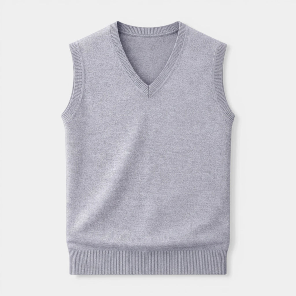 V-Neck Knit Sweater Vest Ribbed Trim Regular Fit for Men