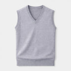 V-Neck Knit Sweater Vest Ribbed Trim Regular Fit for Men