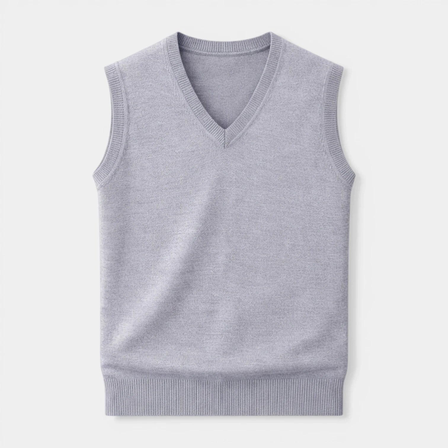 V-Neck Knit Sweater Vest Ribbed Trim Regular Fit for Men