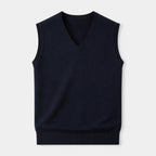 V-Neck Knit Sweater Vest Ribbed Trim Regular Fit for Men