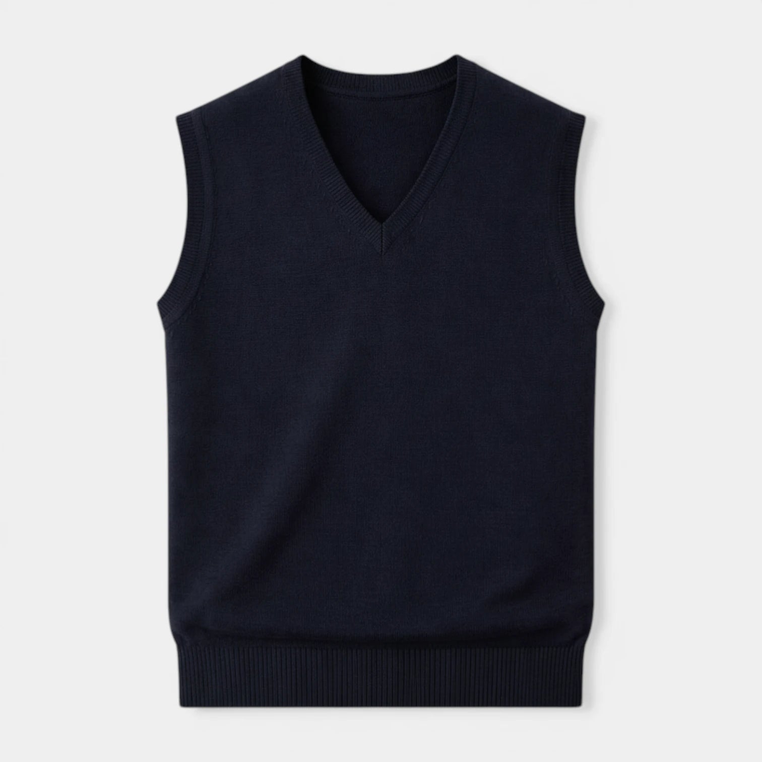 V-Neck Knit Sweater Vest Ribbed Trim Regular Fit for Men