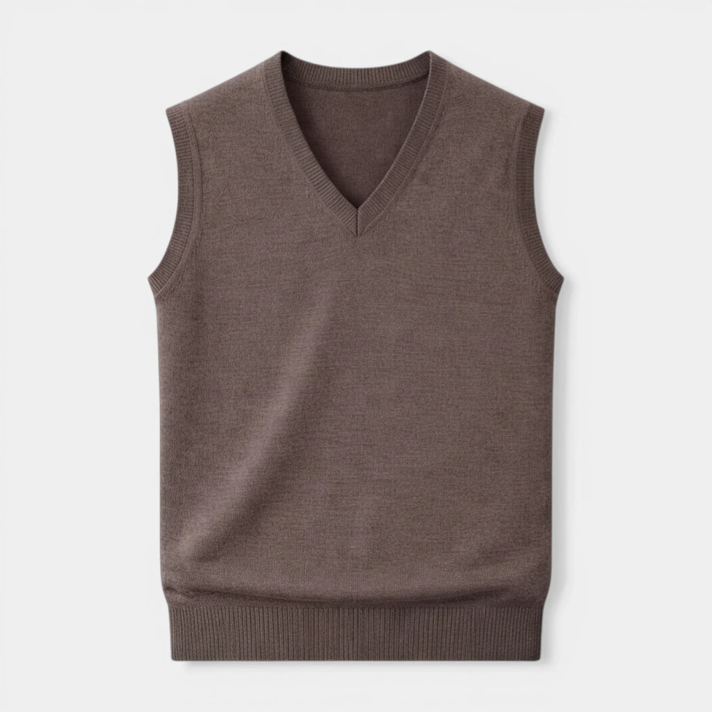 V-Neck Knit Sweater Vest Ribbed Trim Regular Fit for Men