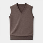 V-Neck Knit Sweater Vest Ribbed Trim Regular Fit for Men