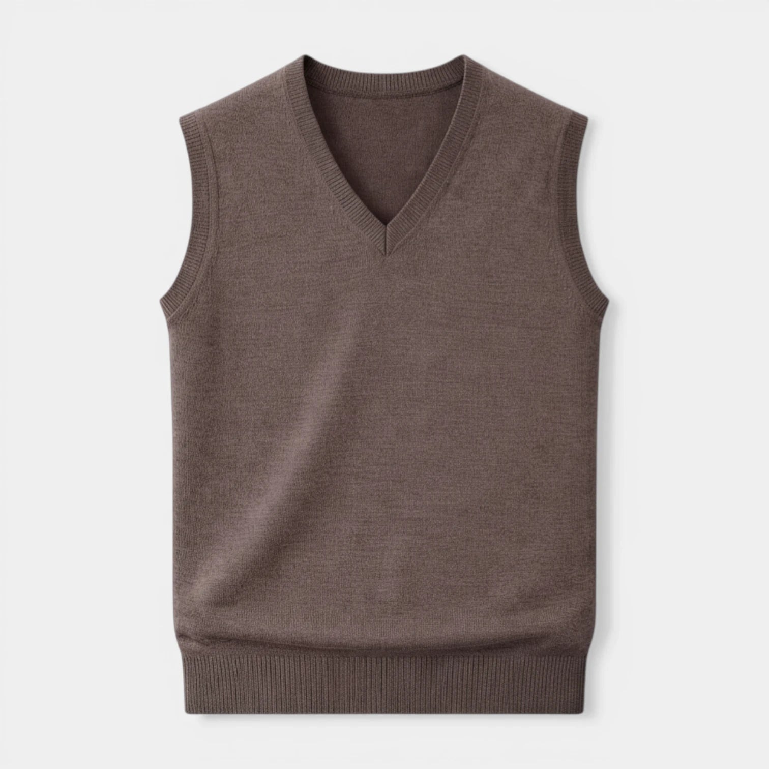 V-Neck Knit Sweater Vest Ribbed Trim Regular Fit for Men