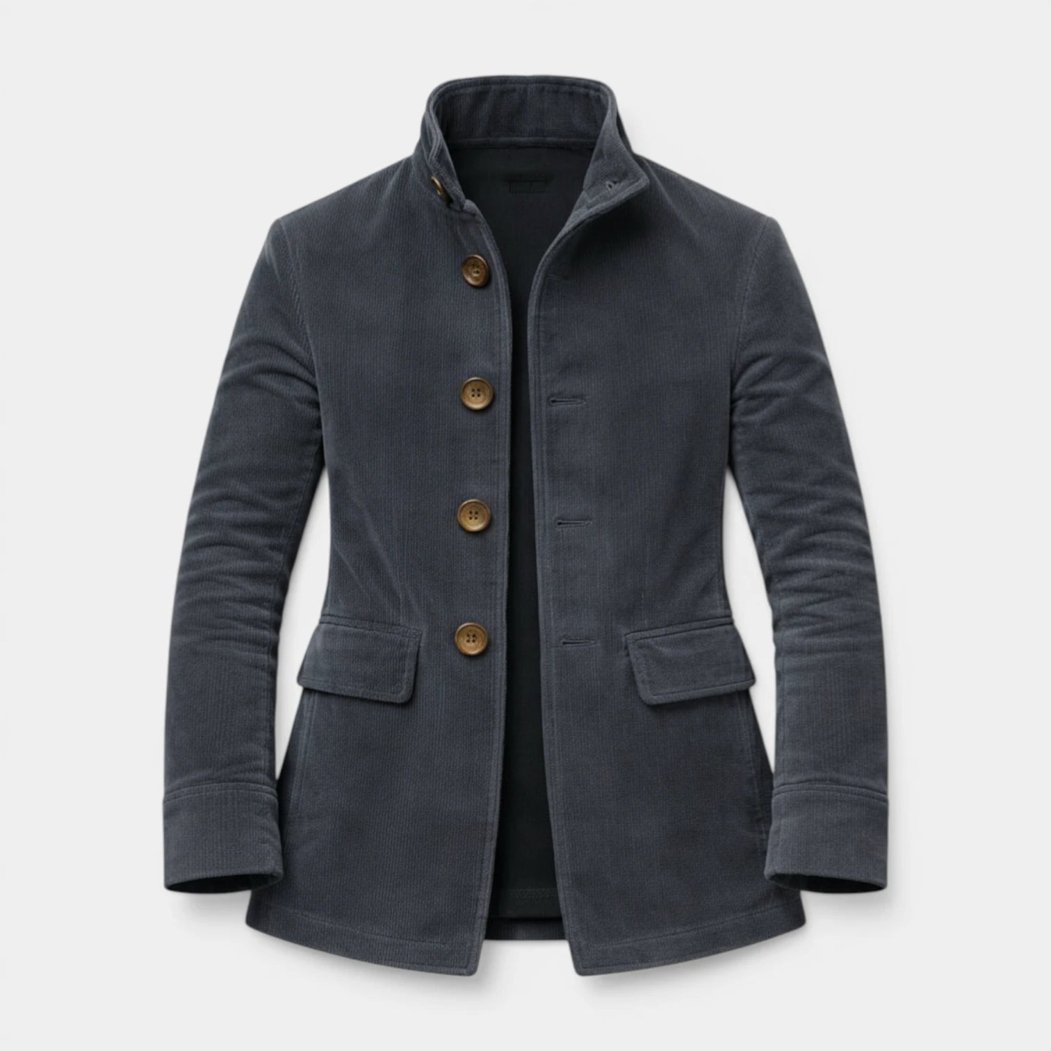Stand Collar Corduroy Button-Up Jacket Regular Fit for Men