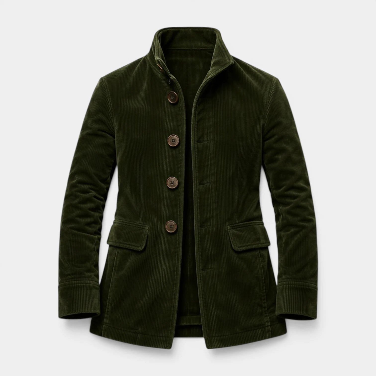 Stand Collar Corduroy Button-Up Jacket Regular Fit for Men