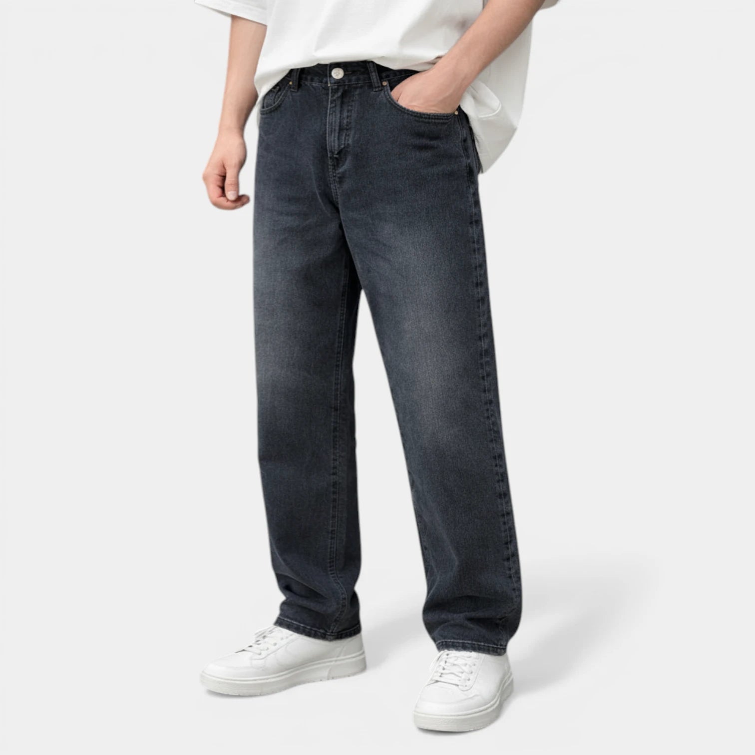 Straight Leg Jeans Five Pocket Button Fly for Men