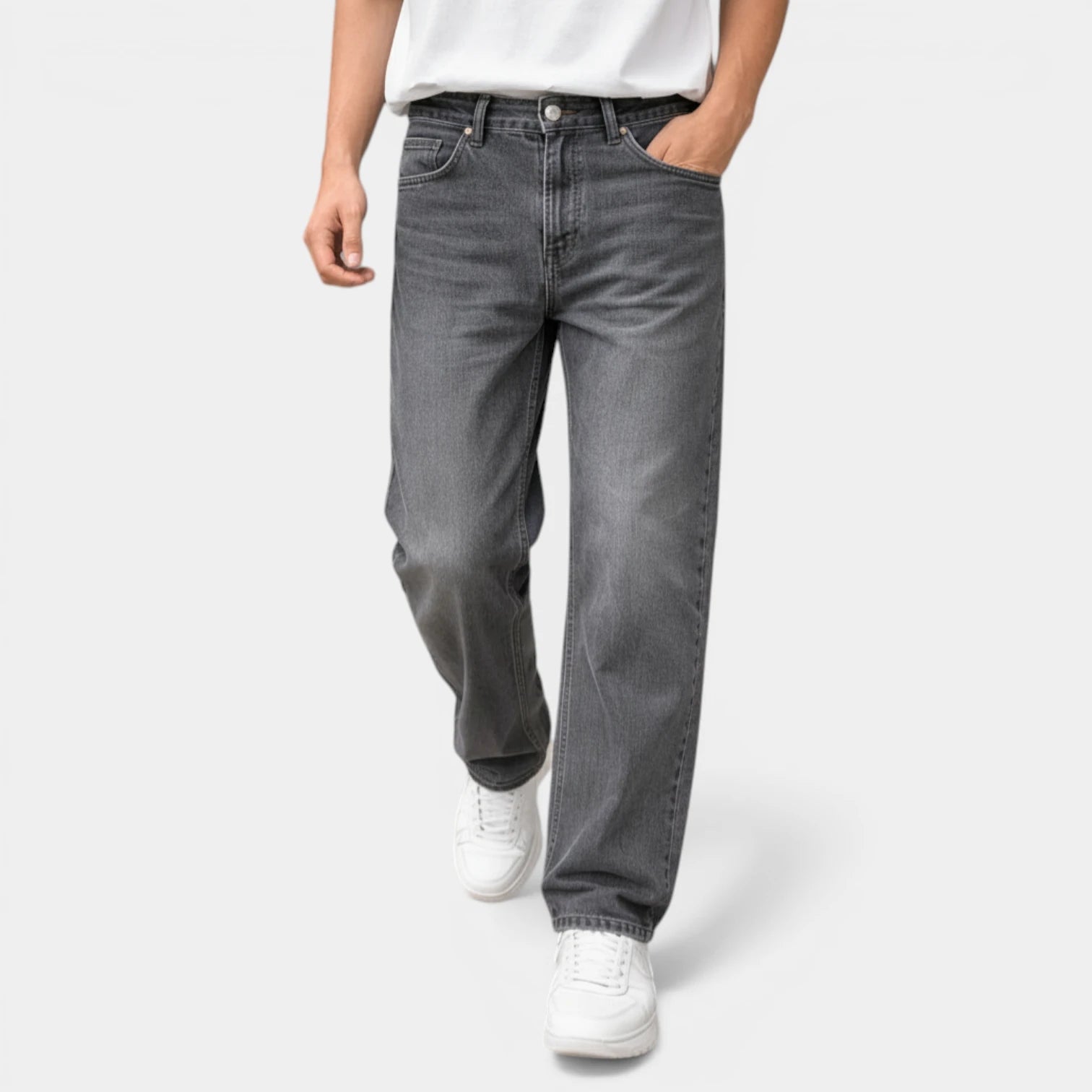 Straight Leg Jeans Five Pocket Button Fly for Men