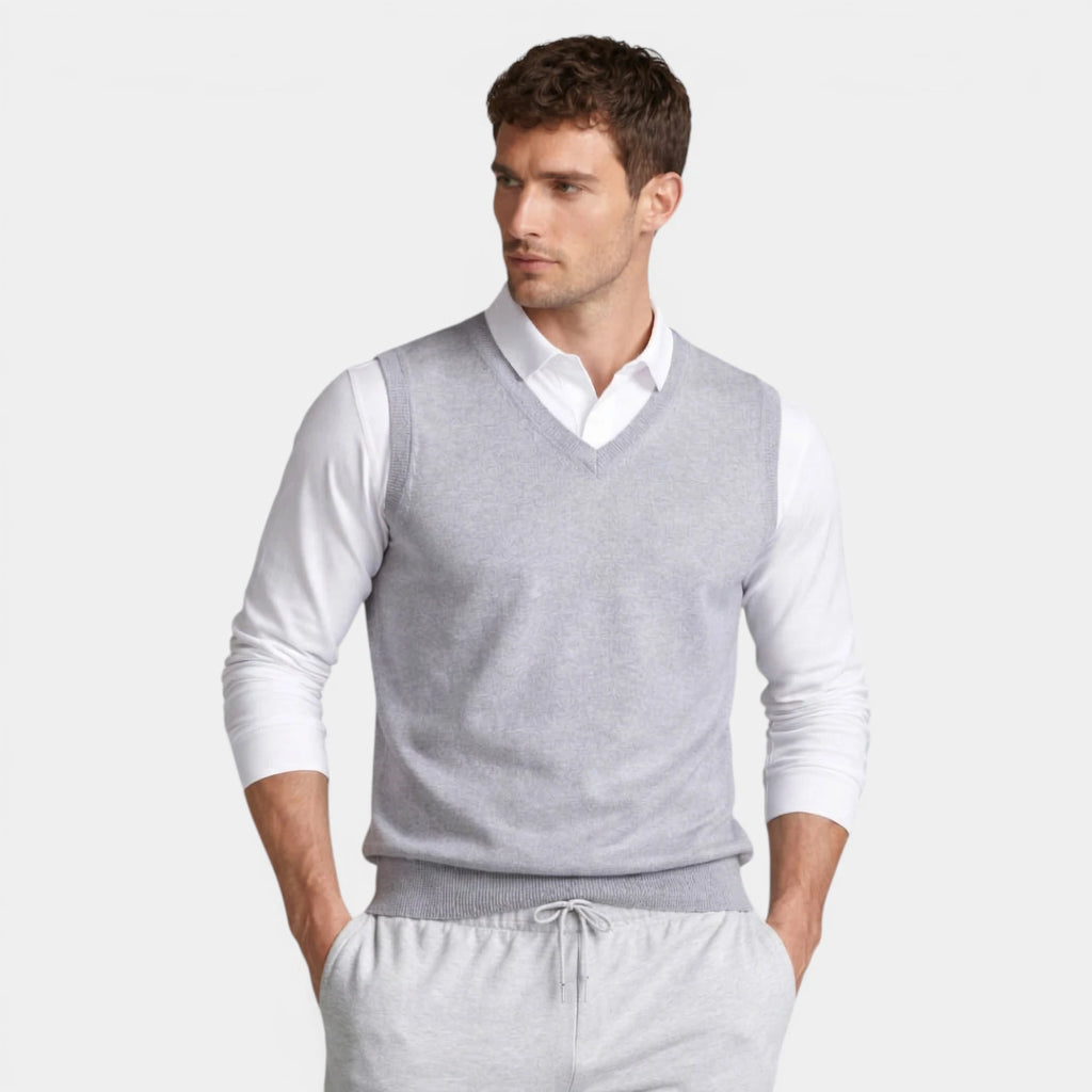 V-Neck Knit Sweater Vest Ribbed Trim Regular Fit for Men