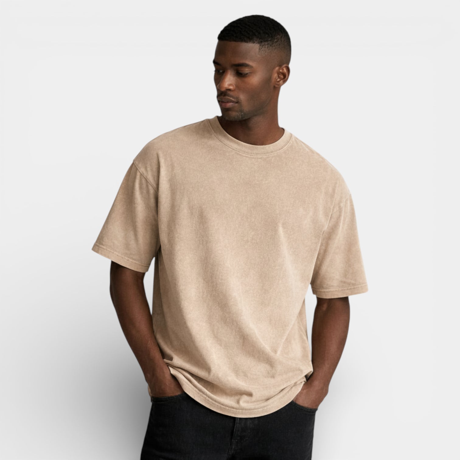 Washed Short Sleeve Pullover Tee Relaxed Fit for Men