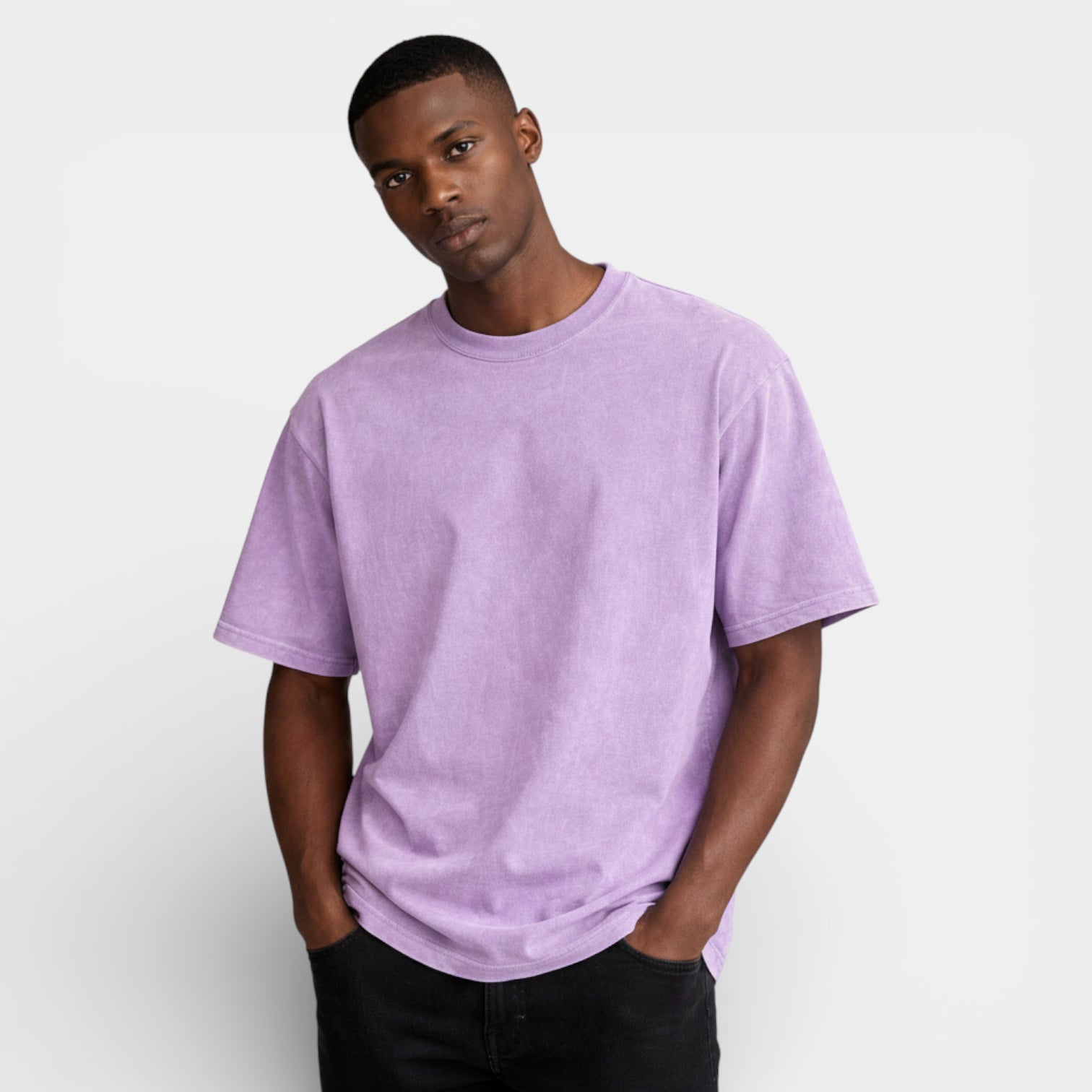 Washed Short Sleeve Pullover Tee Relaxed Fit for Men