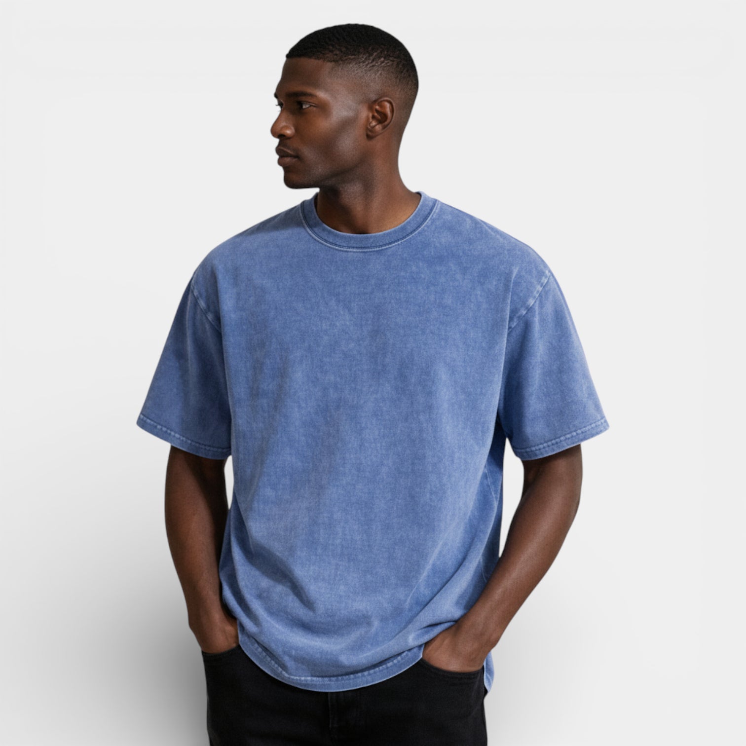 Washed Short Sleeve Pullover Tee Relaxed Fit for Men