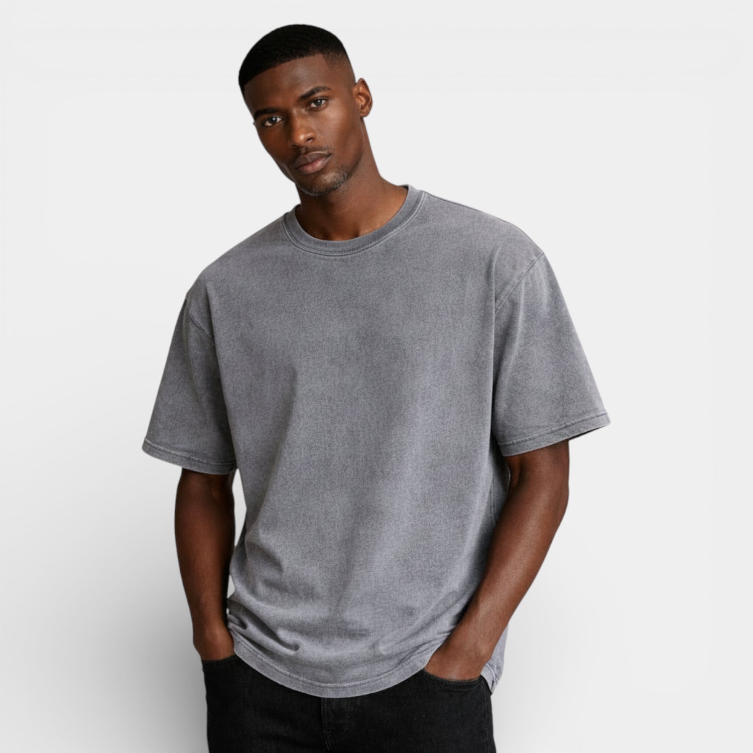 Washed Short Sleeve Pullover Tee Relaxed Fit for Men