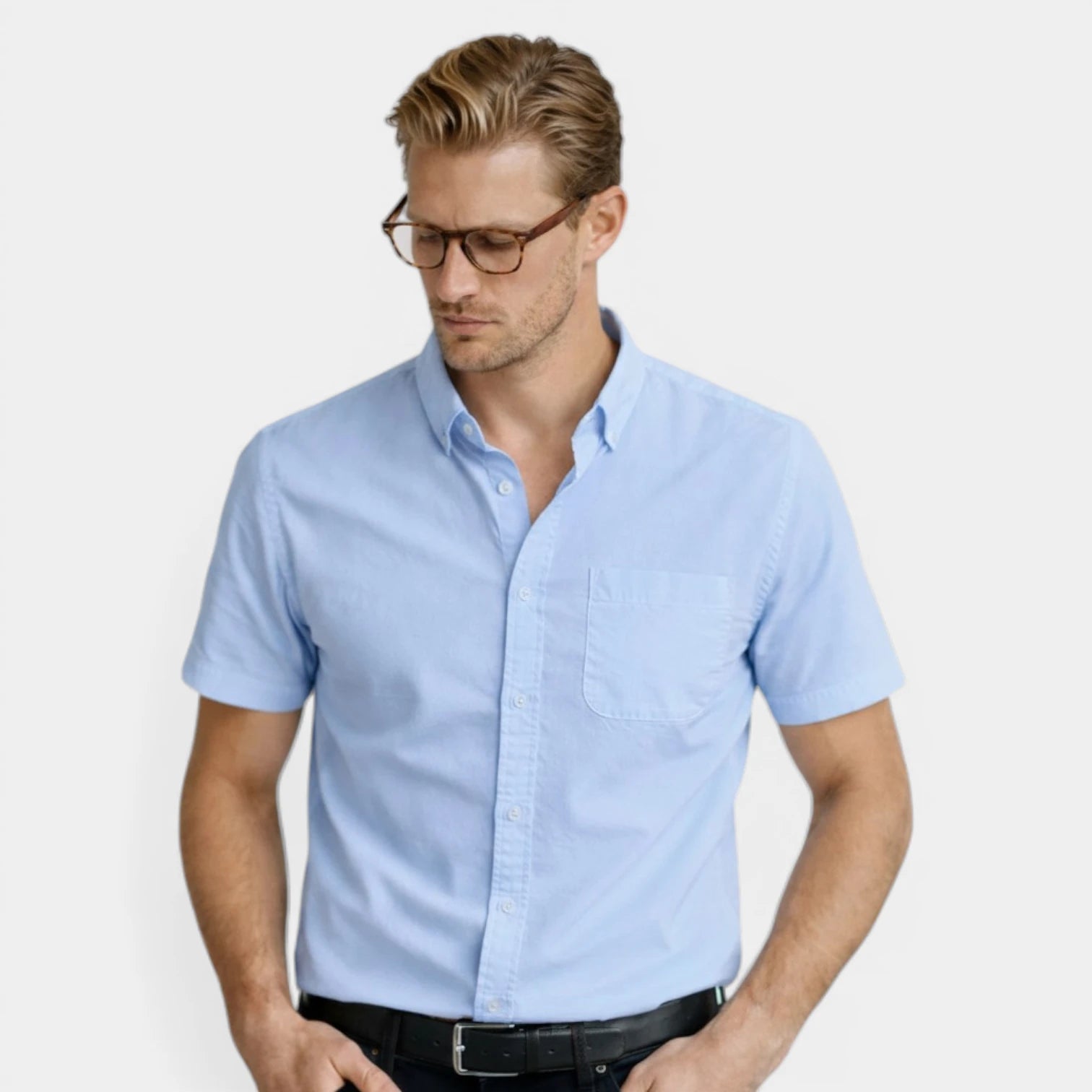 Short Sleeve Button-Up Shirt Chest Pocket for Men