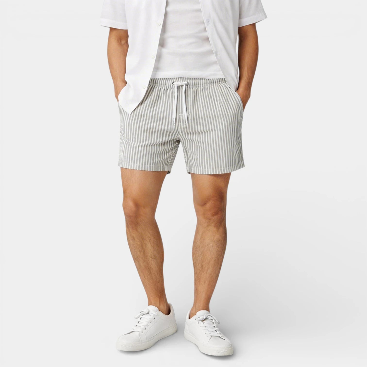 Striped Drawstring Shorts Elastic Waist Relaxed Fit for Men