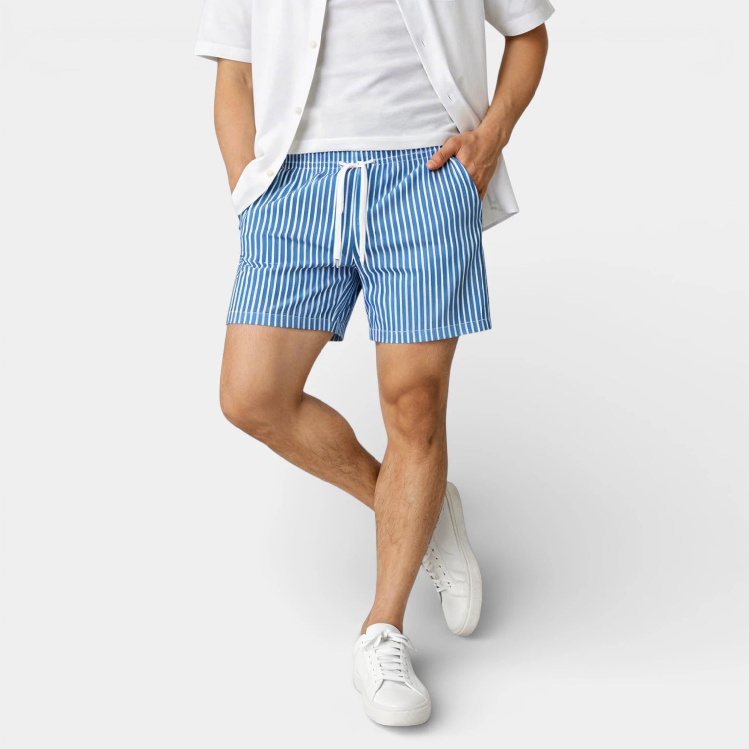 Striped Drawstring Shorts Elastic Waist Relaxed Fit for Men