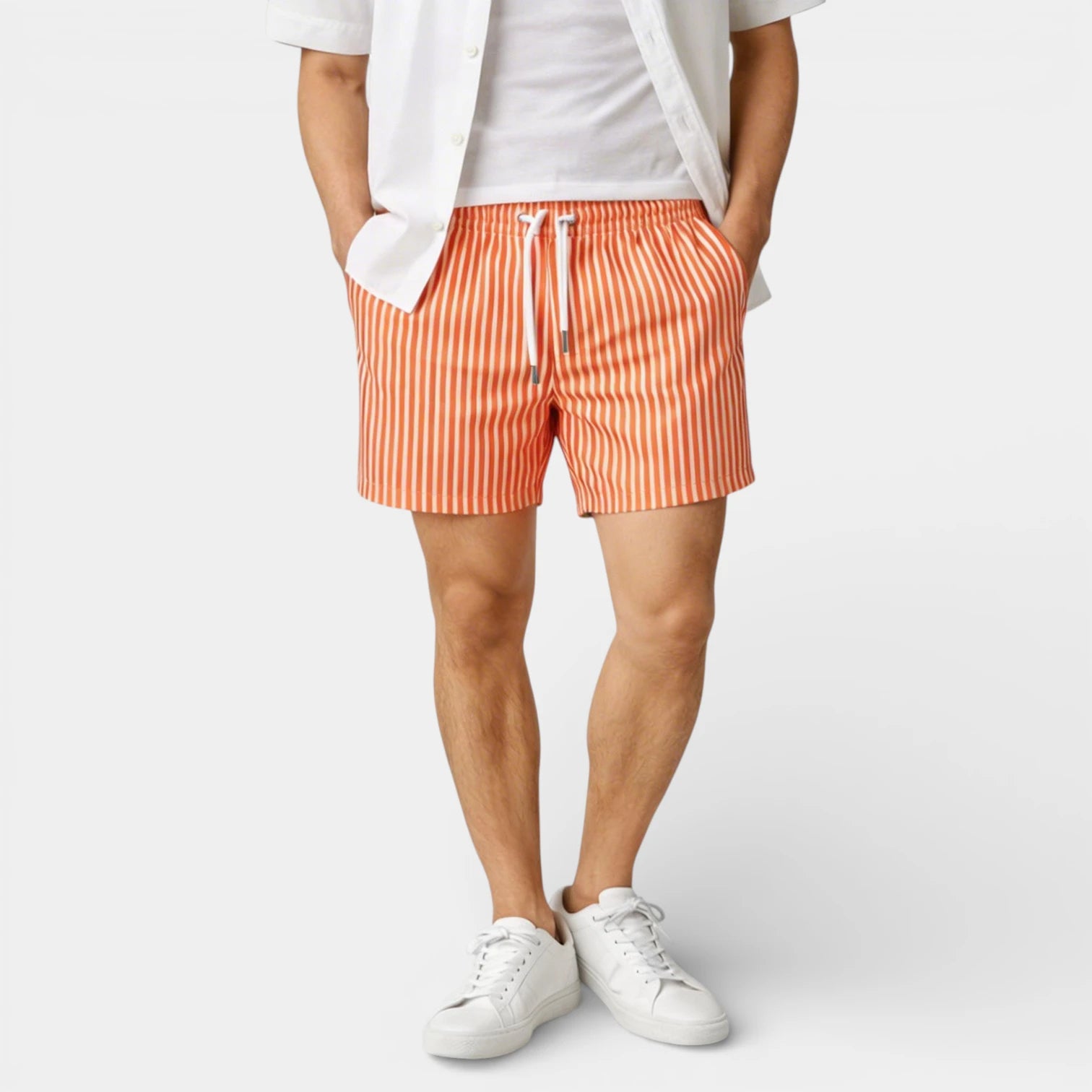 Striped Drawstring Shorts Elastic Waist Relaxed Fit for Men