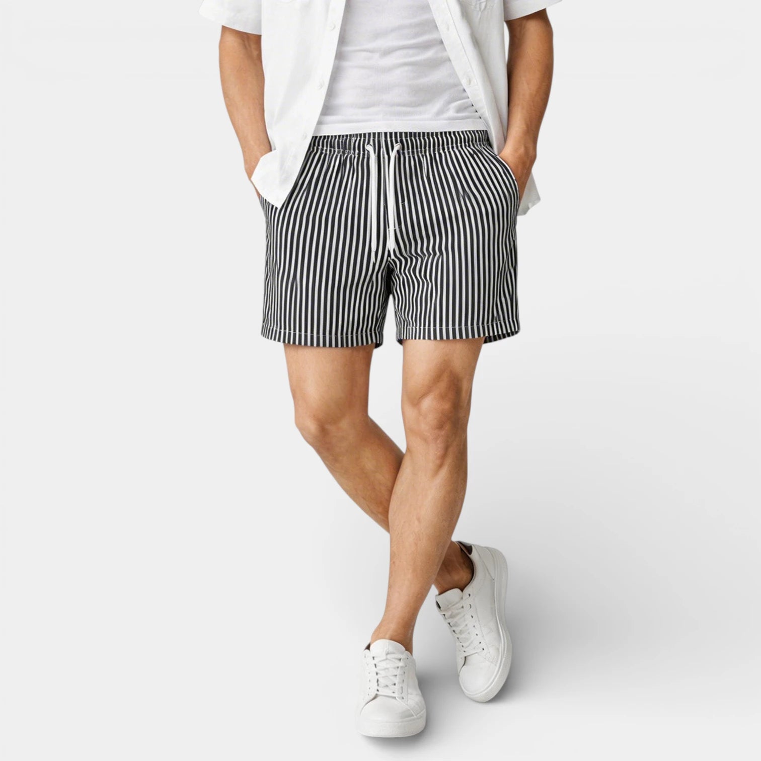Striped Drawstring Shorts Elastic Waist Relaxed Fit for Men