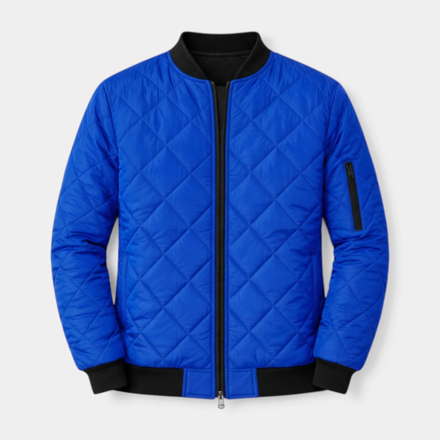 Quilted Zip-Up Bomber Jacket Ribbed Regular Fit for Men
