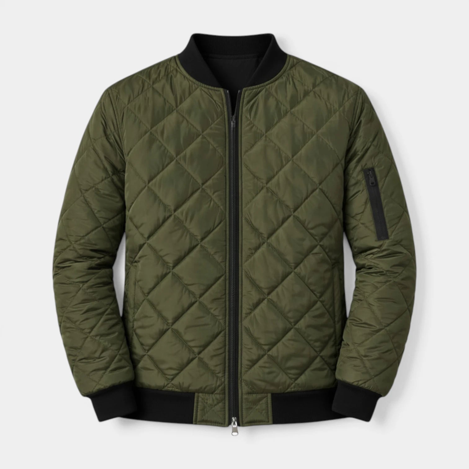 Quilted Zip-Up Bomber Jacket Ribbed Regular Fit for Men