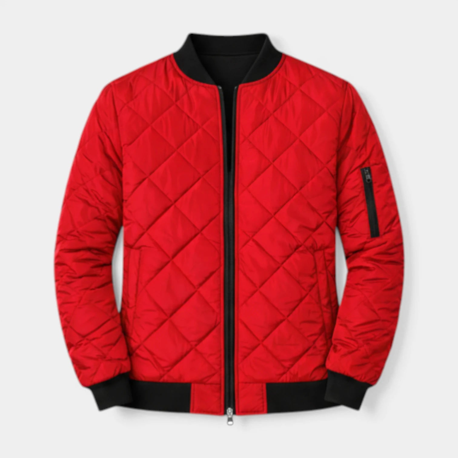 Quilted Zip-Up Bomber Jacket Ribbed Regular Fit for Men