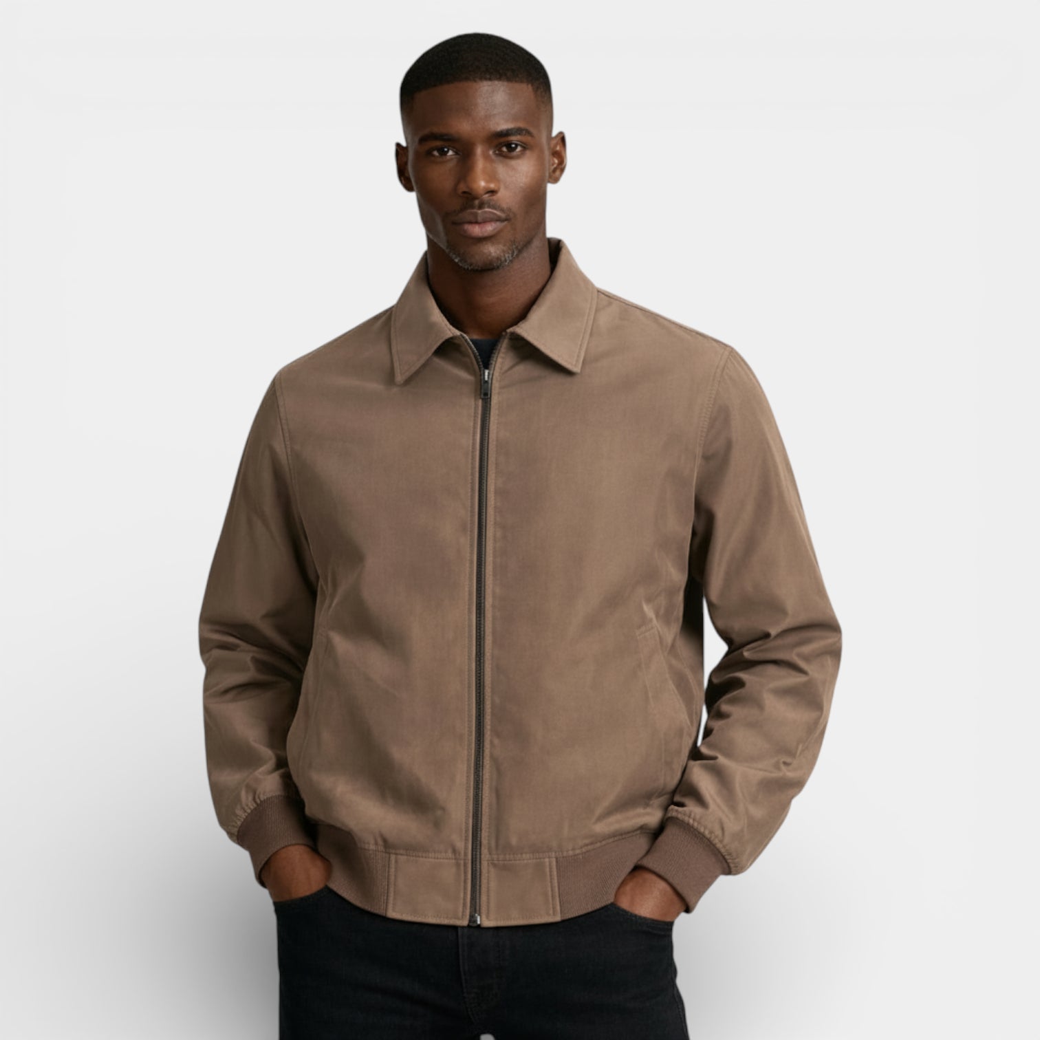 Zip-Up Point Collar Jacket Regular Fit for Men