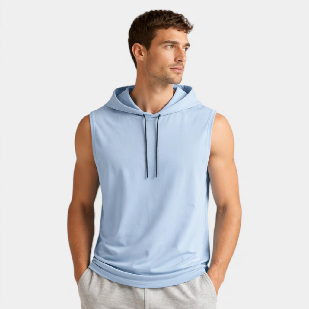 Sleeveless Drawstring Hooded Pullover Relaxed Fit for Men