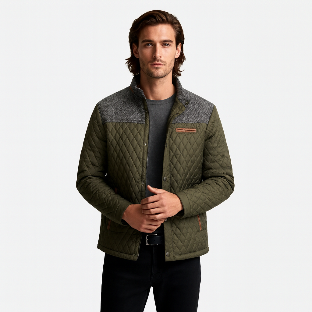 Quilted Jacket Regular Fit Zip-Up Lightweight for Men