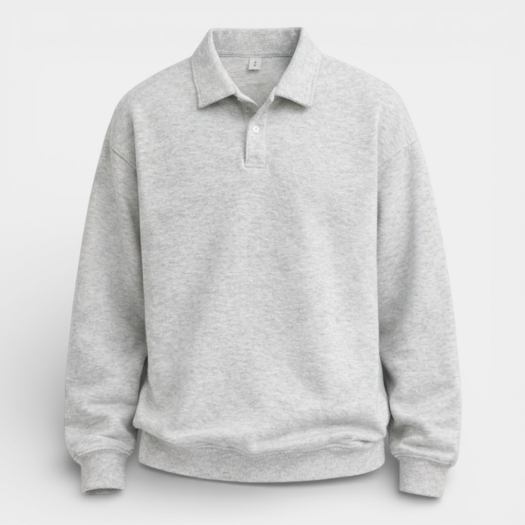 Long Sleeve Polo Pullover Ribbed Cuffs Relaxed Fit for Men