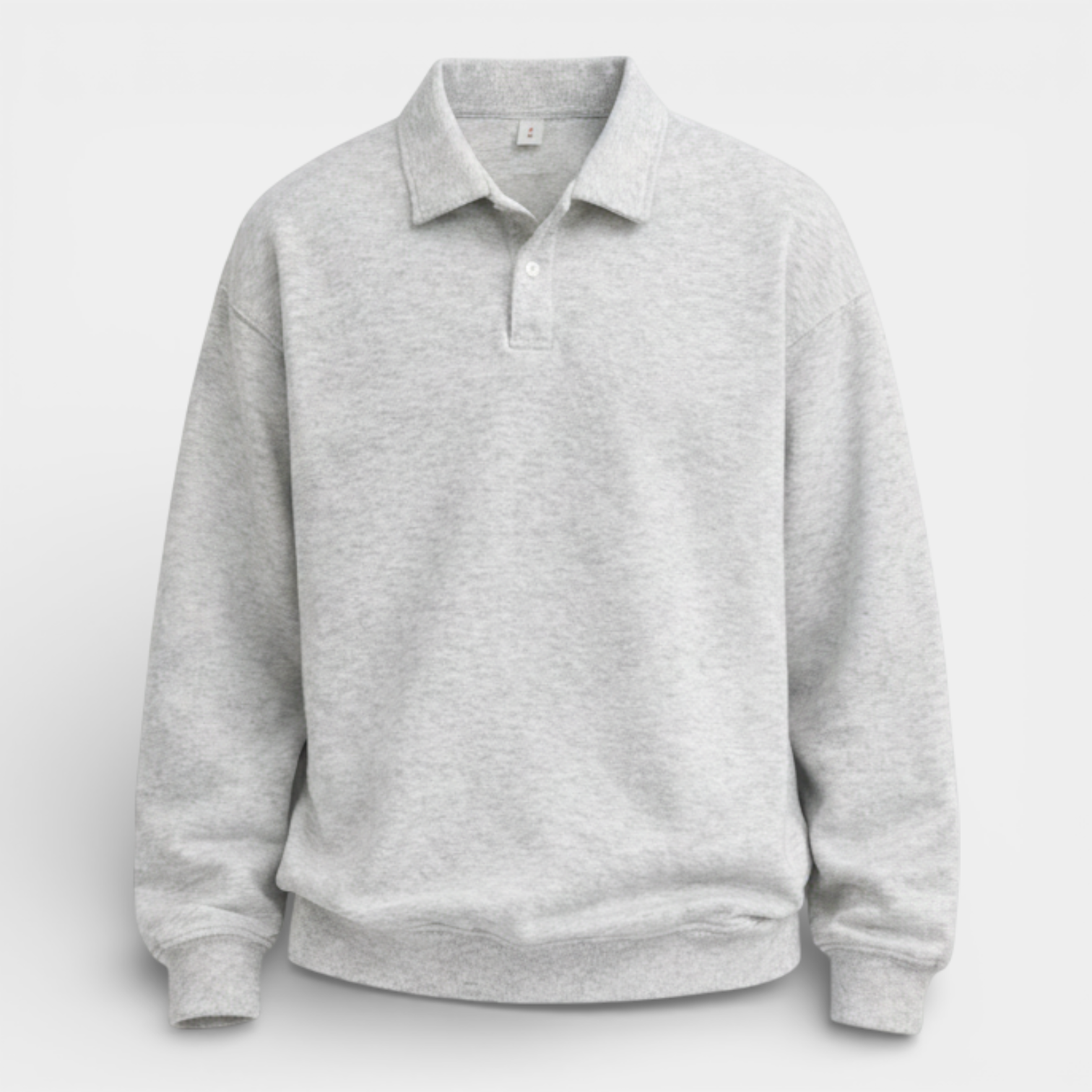 Long Sleeve Polo Pullover Ribbed Cuffs Relaxed Fit for Men