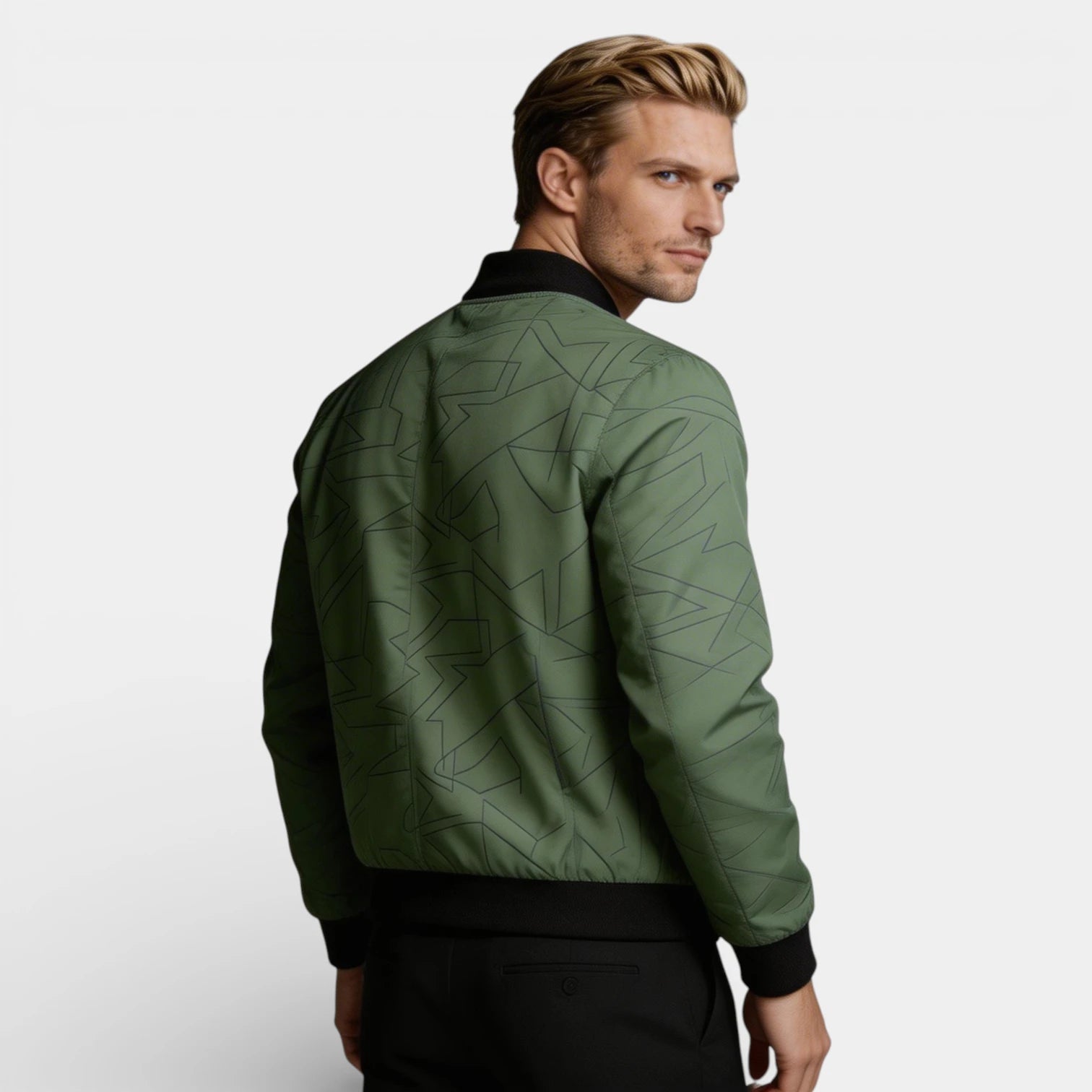 Geometric Pattern Zip-Up Bomber Jacket Regular Fit for Men