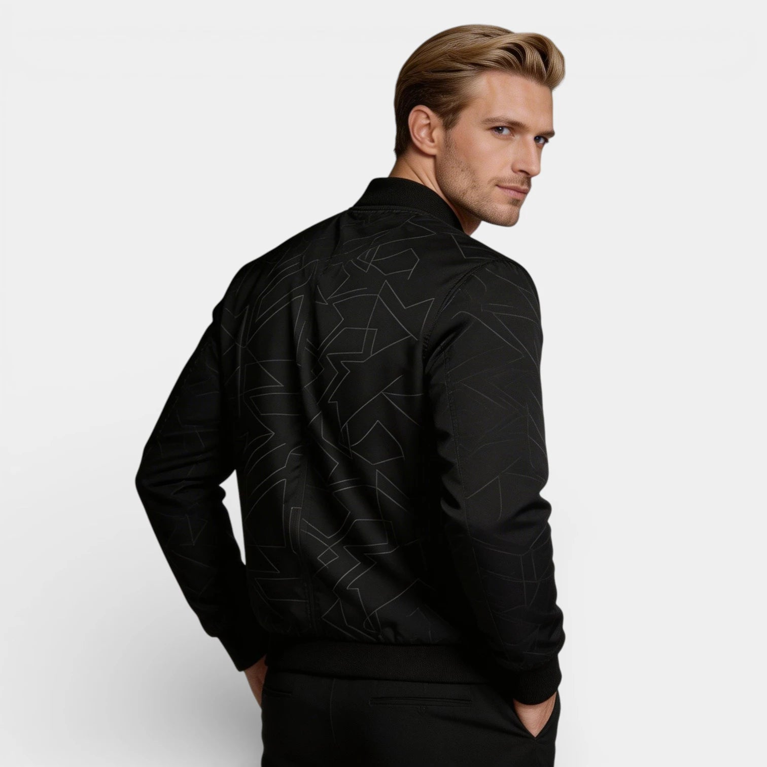 Geometric Pattern Zip-Up Bomber Jacket Regular Fit for Men