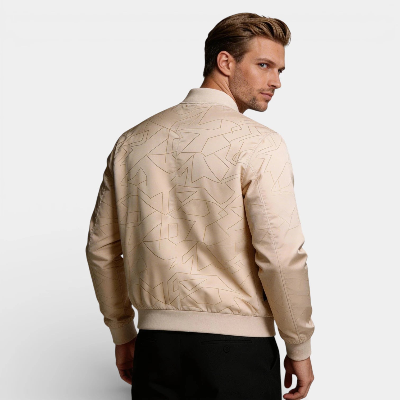 Geometric Pattern Zip-Up Bomber Jacket Regular Fit for Men