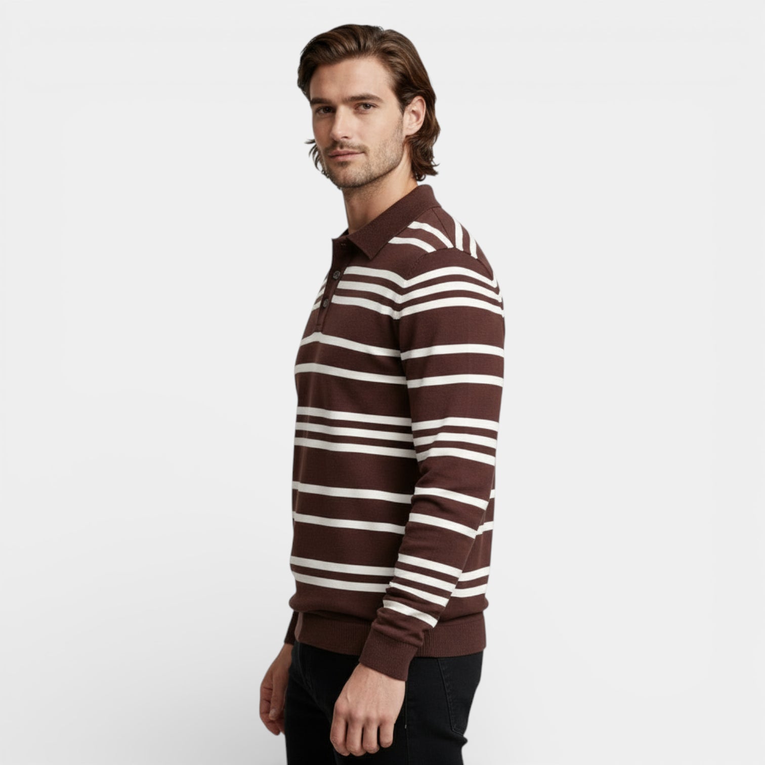 Striped Long Sleeve Polo Shirt Regular Fit for Men