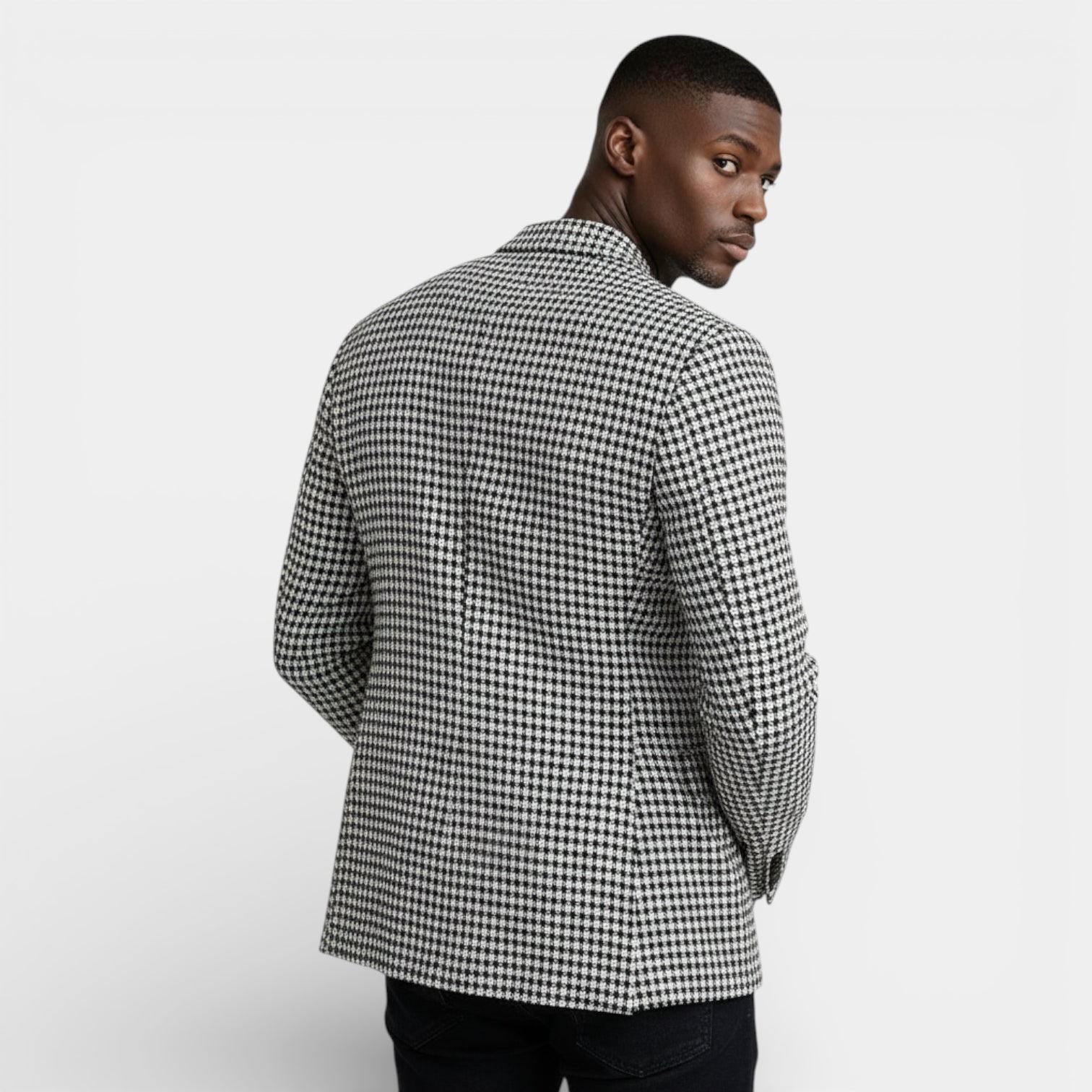 Single-Button Houndstooth Blazer Notch Lapel for Men