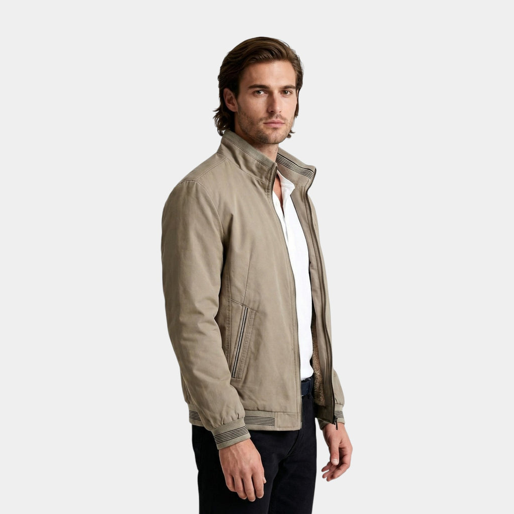 Zip-Up Stand Collar Jacket Ribbed Trim for Men