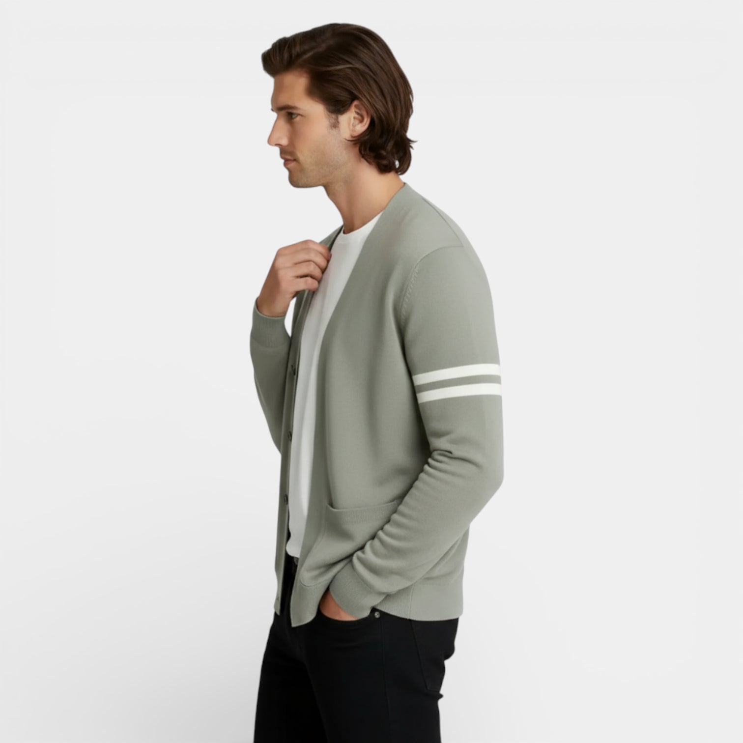 Open-Front Knit Cardigan Long Sleeve Regular Fit for Men