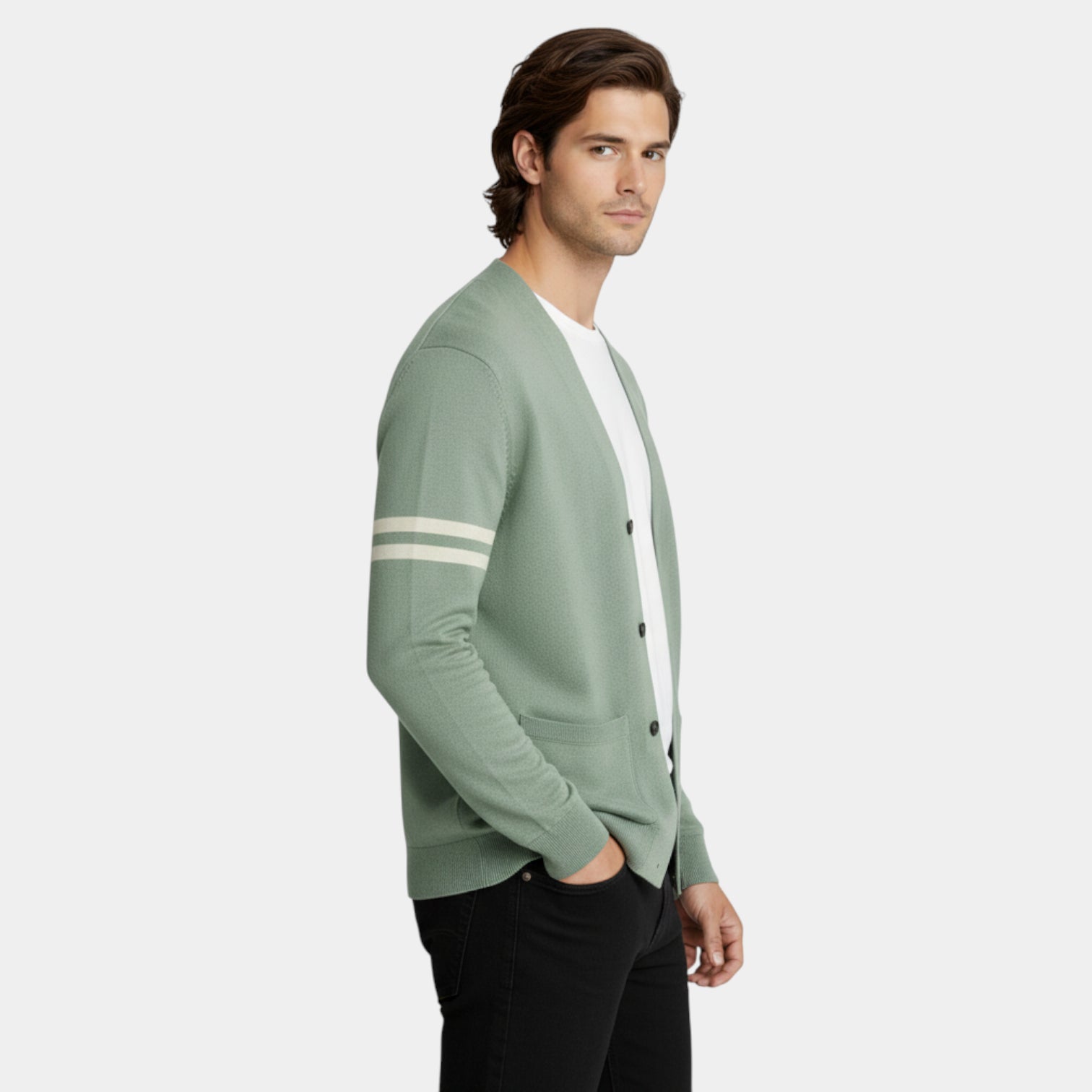 Open-Front Knit Cardigan Long Sleeve Regular Fit for Men
