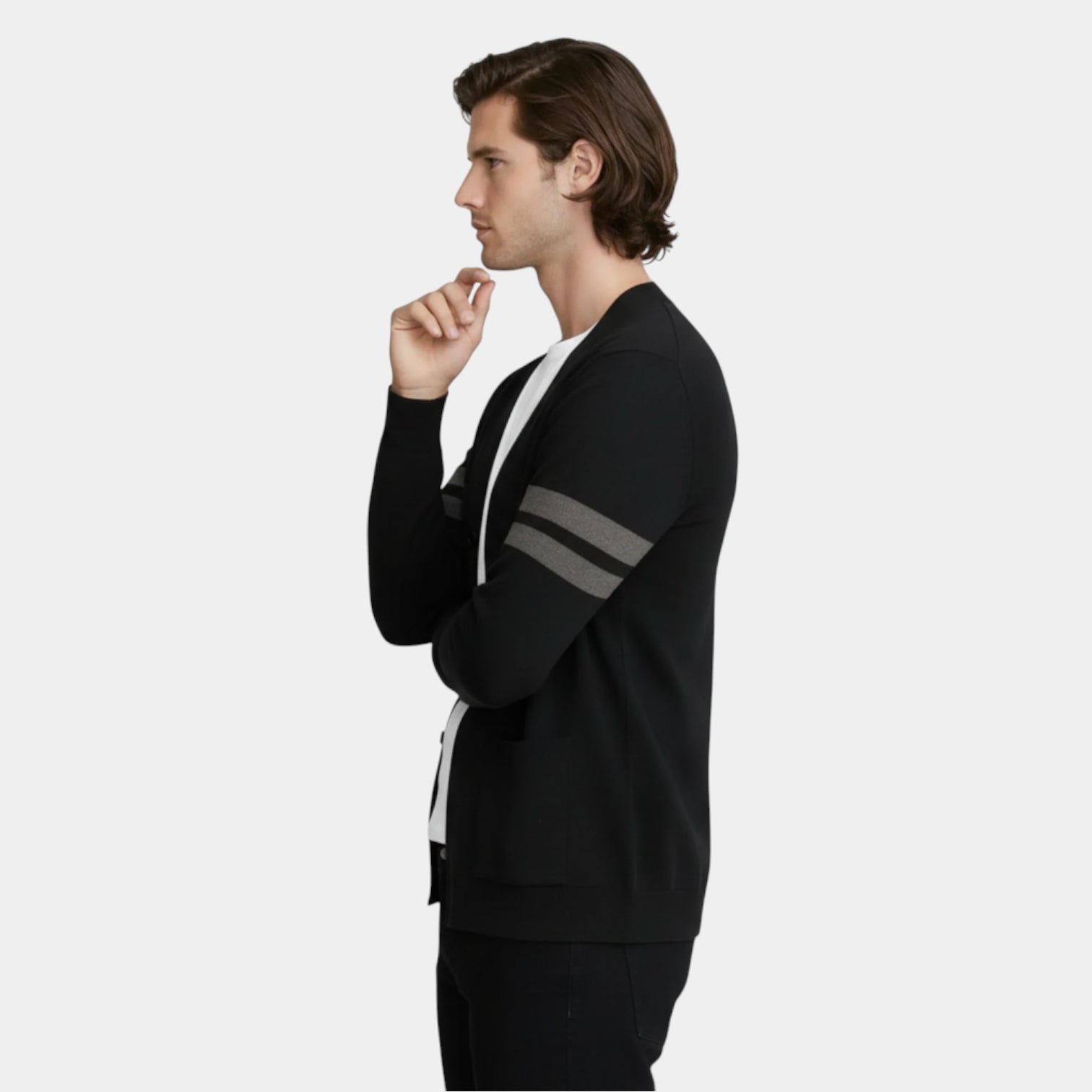 Open-Front Knit Cardigan Long Sleeve Regular Fit for Men