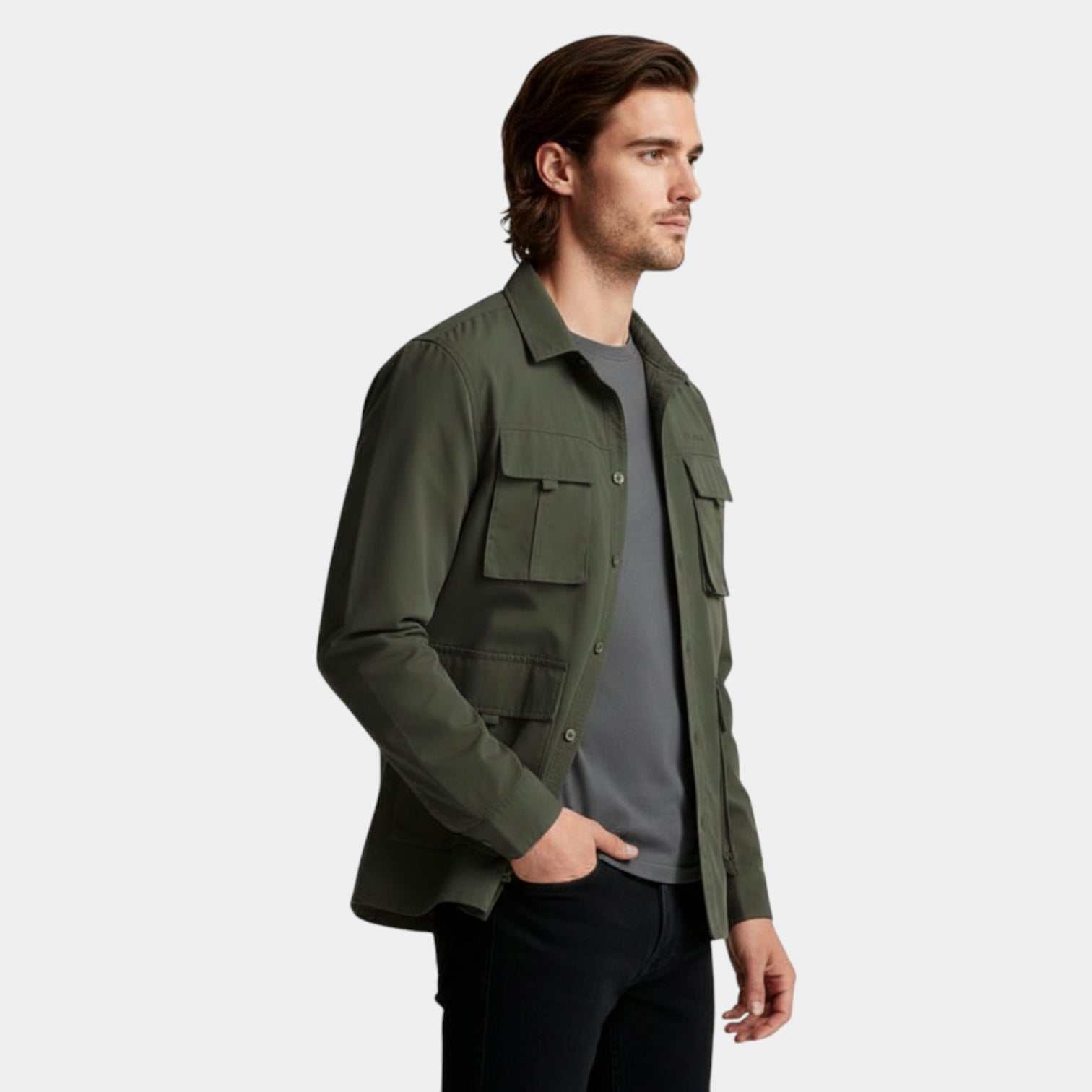 Utility Shirt Jacket Multi-Pocket Regular Fit for Men