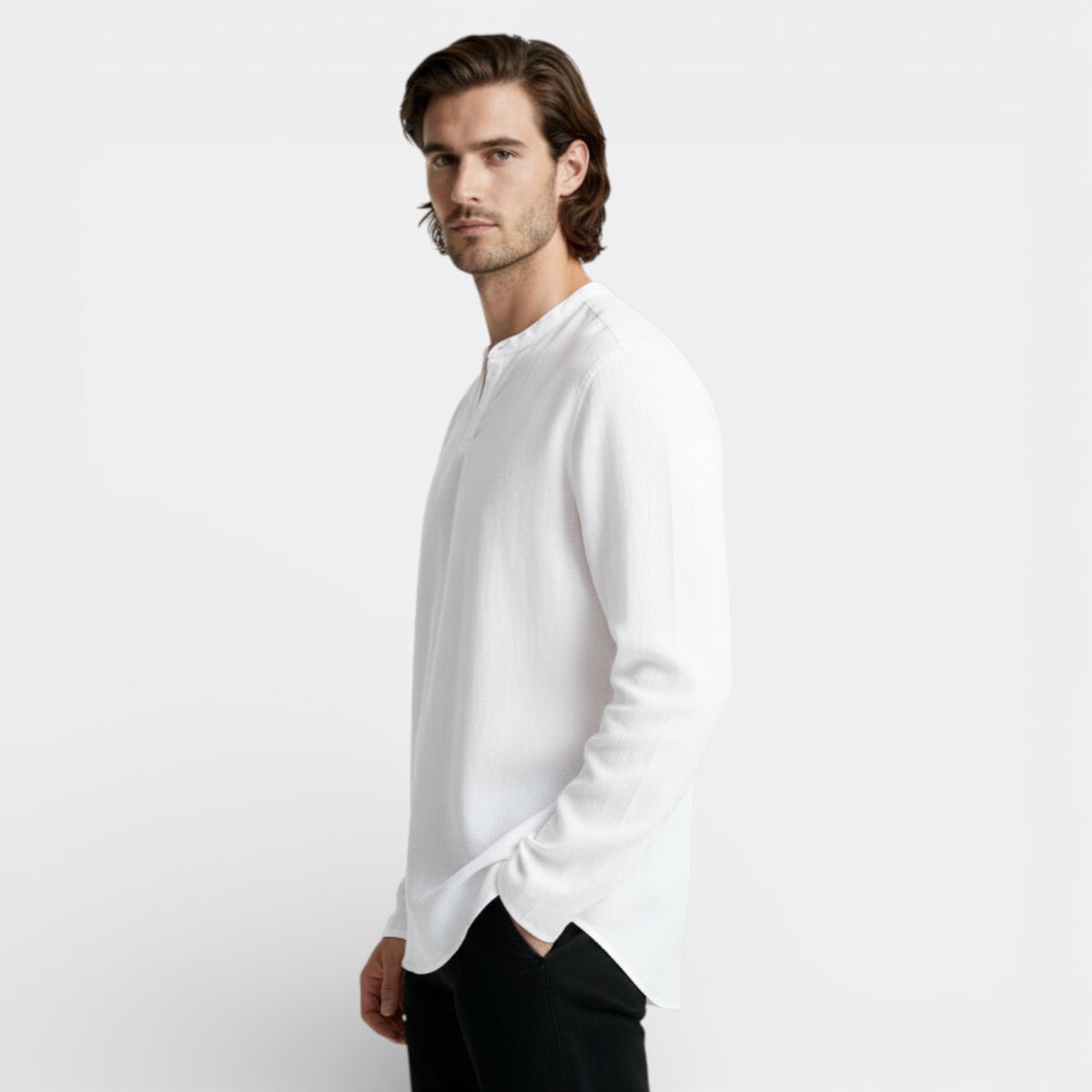 Split-Neck Pullover Shirt Long Sleeve Regular Fit for Men
