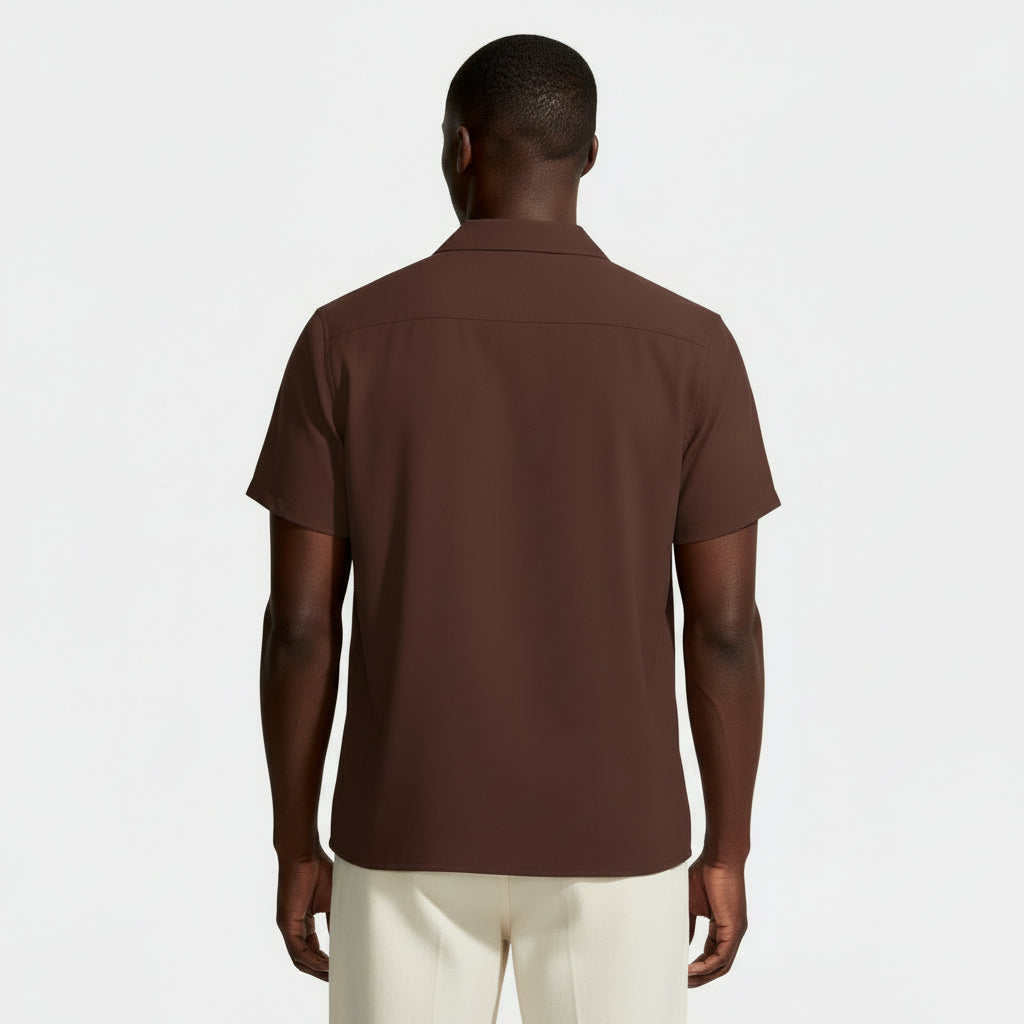 Short Sleeve Button-Up Panel Shirt Regular Fit for Men
