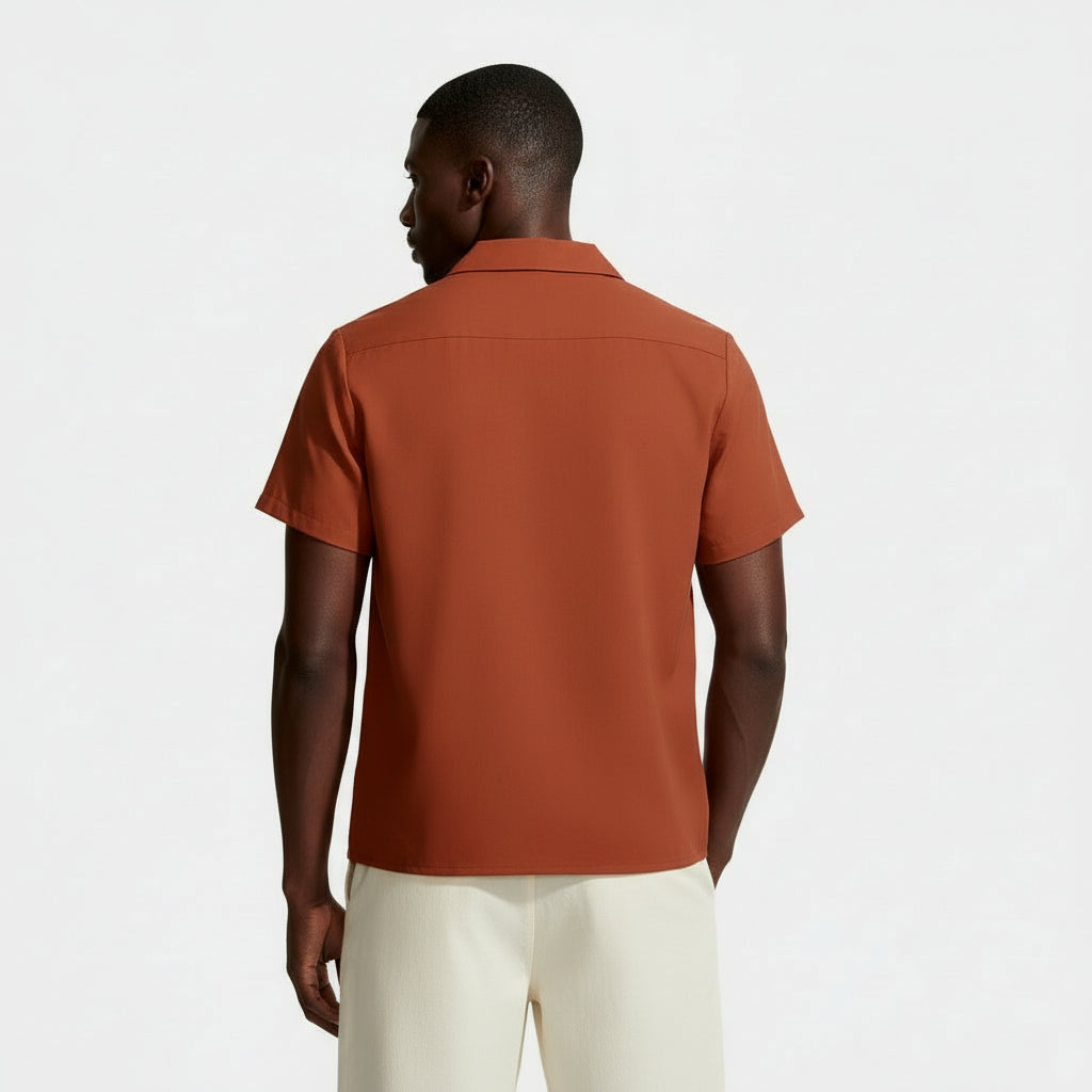 Short Sleeve Button-Up Panel Shirt Regular Fit for Men