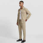 Ribbed Texture Button-Up Shirt Pants Set for Men